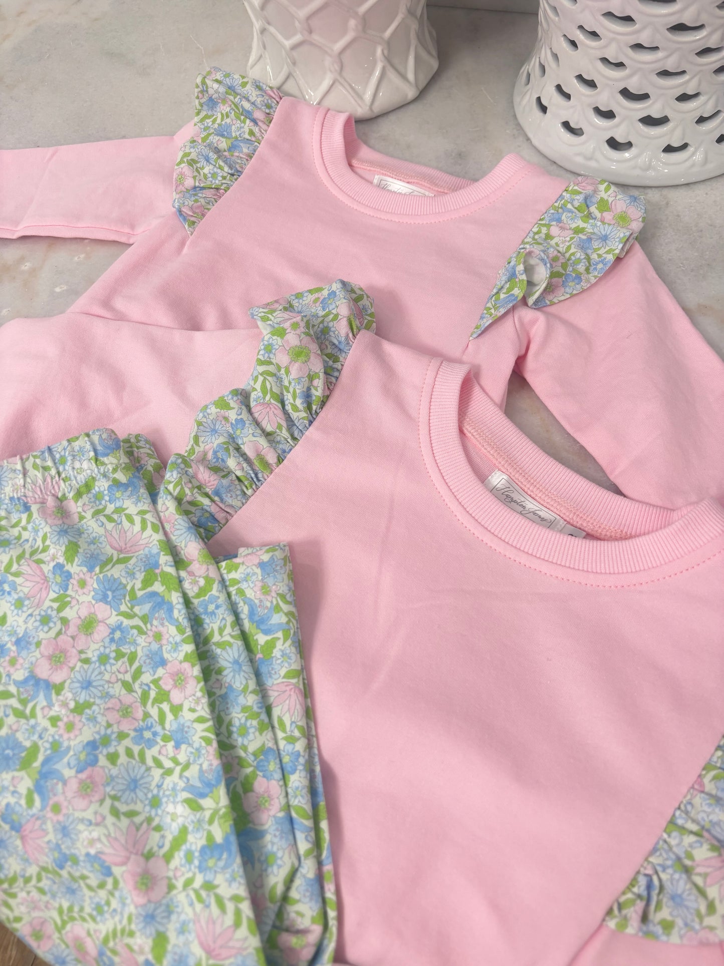 Pink Angel Sleeve Floral Pant Set