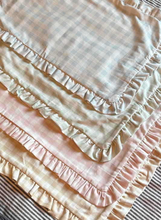 Gingham ruffle pillow