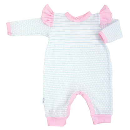 Pinstripe Angel Sleeve Romper with Pima Trim