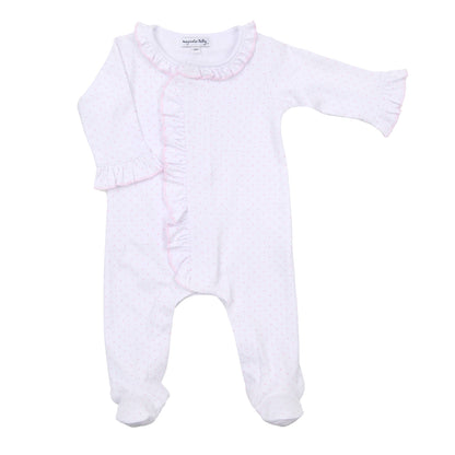 Magnolia Baby Mini Dots Ruffle Front Footie - Pink