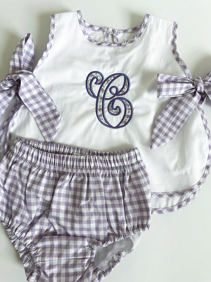Purple gingham apron set