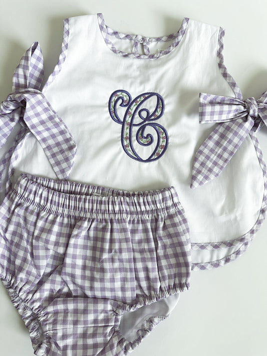 Purple gingham apron set