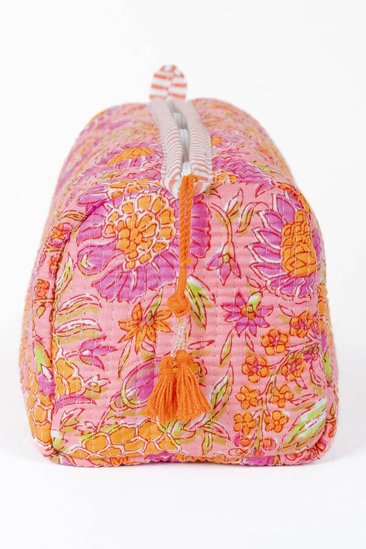 Orange/pink floral quilted bag - small