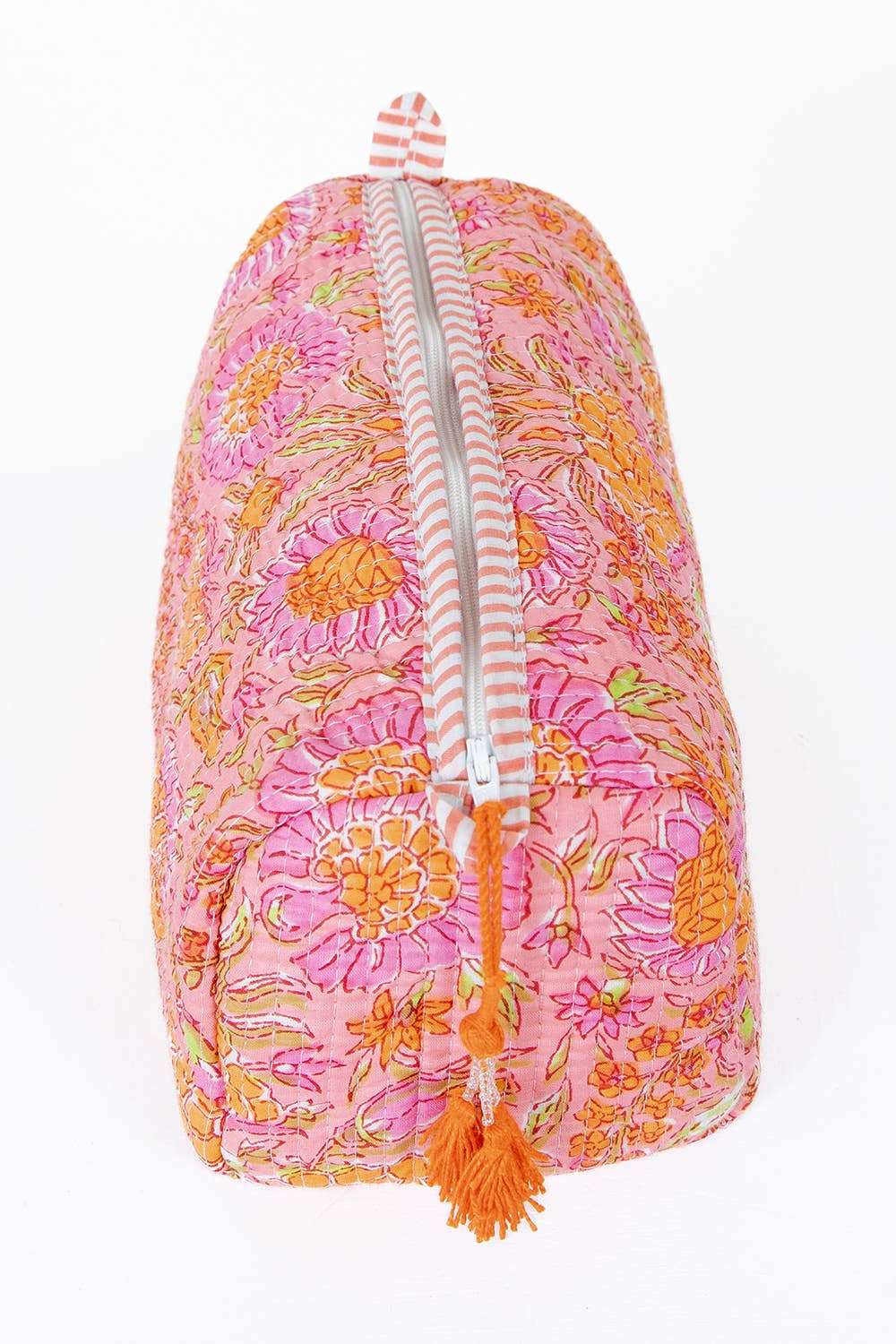Orange/pink floral quilted bag - small