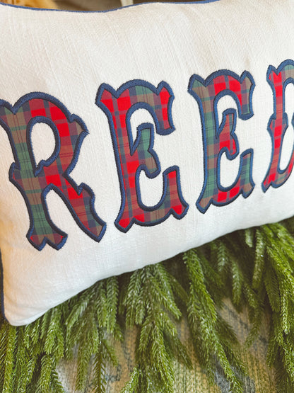 Personalized Plaid Christmas Name Pillow