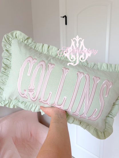 Striped ruffle pillow