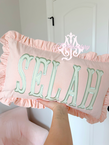 Striped ruffle pillow