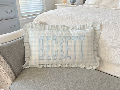 Gingham ruffle pillow