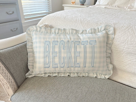 Gingham ruffle pillow