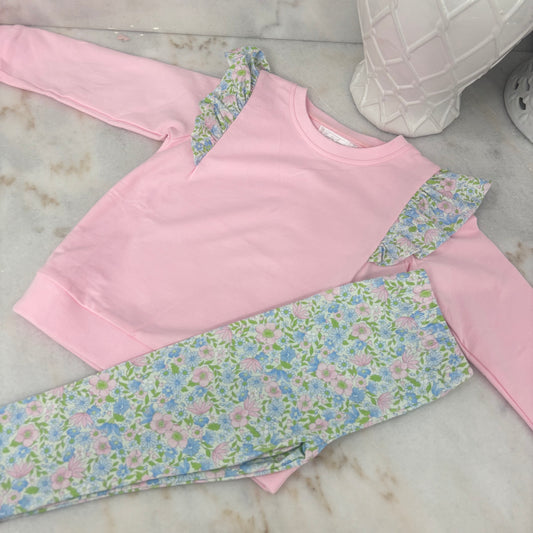 Pink Angel Sleeve Floral Pant Set