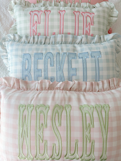 Gingham ruffle pillow
