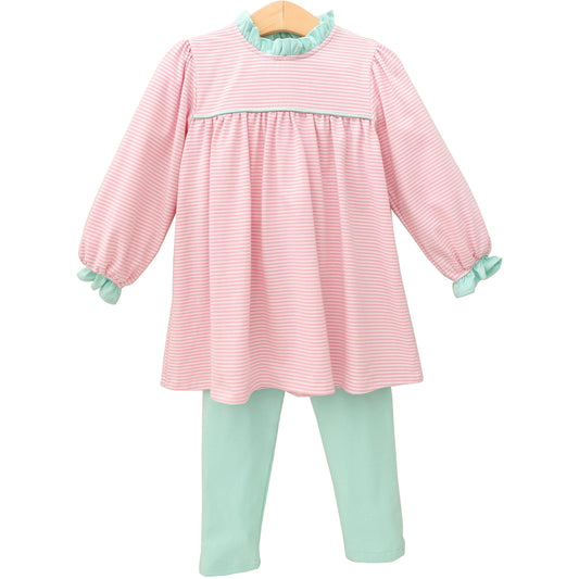 Annie pant set - mint/pink stripe