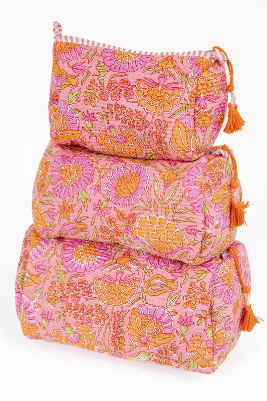 Orange/pink floral quilted bag - small