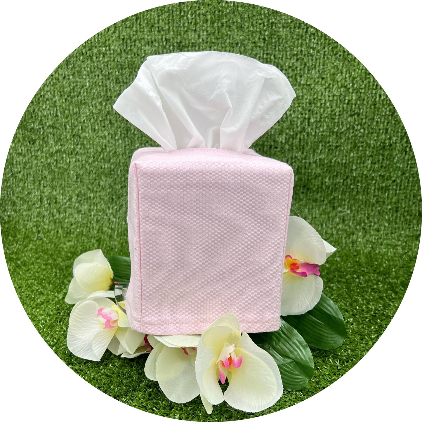 Pink Cotton Pique Tissue Box Cover