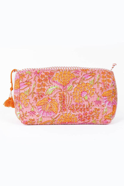 Orange/pink floral quilted bag - small