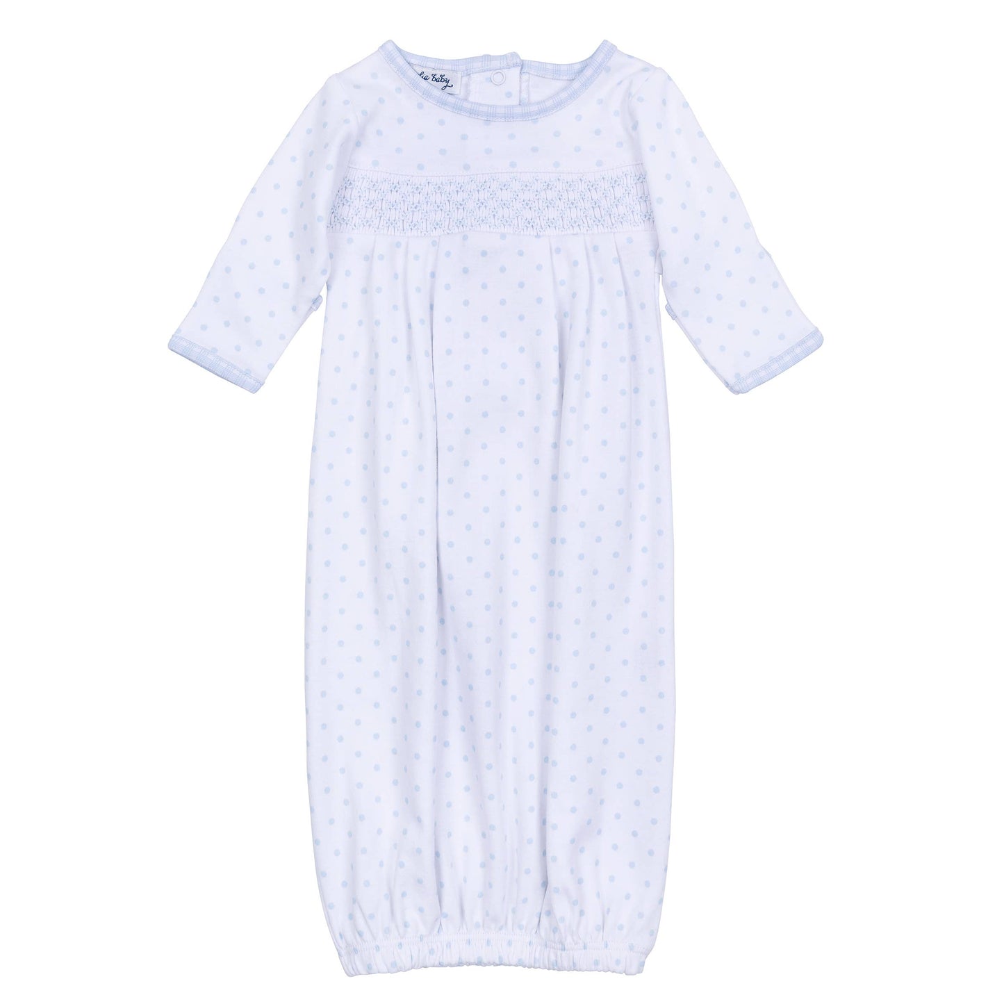 Gingham Dots Smocked Gown - Blue