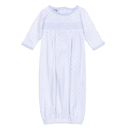 Gingham Dots Smocked Gown - Blue