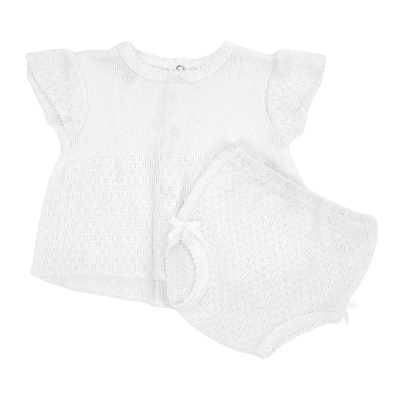 Paty Knit Flutter Sleeve Diaper Set with Bows **preorder**