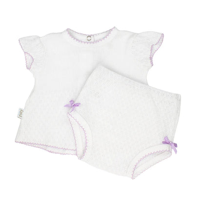 Paty Knit Flutter Sleeve Diaper Set with Bows **preorder**