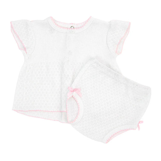 Paty Knit Flutter Sleeve Diaper Set with Bows **preorder**