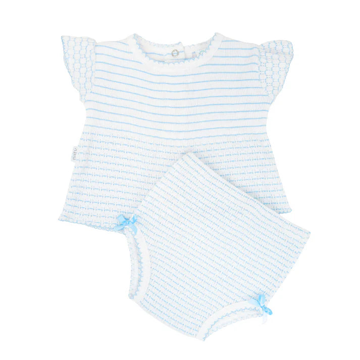 Paty Knit Pinstripe Flutter Sleeve Diaper Set with Bows **preorder**