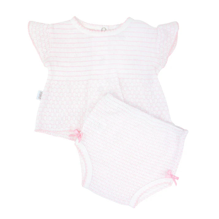 Paty Knit Pinstripe Flutter Sleeve Diaper Set with Bows **preorder**