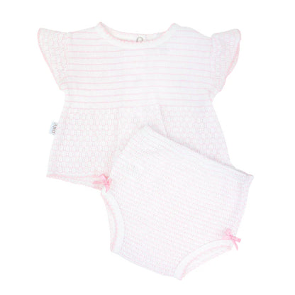 Paty Knit Pinstripe Flutter Sleeve Diaper Set with Bows **preorder**