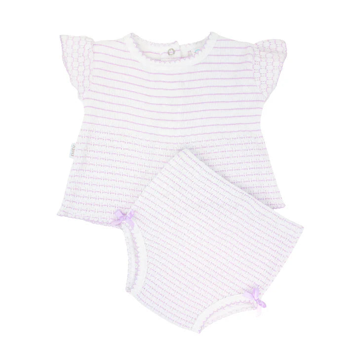 Paty Knit Pinstripe Flutter Sleeve Diaper Set with Bows **preorder**