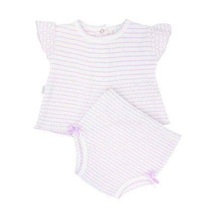 Paty Knit Pinstripe Flutter Sleeve Diaper Set with Bows **preorder**