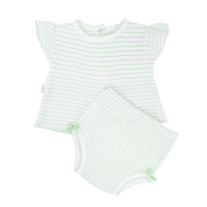 Paty Knit Pinstripe Flutter Sleeve Diaper Set with Bows **preorder**