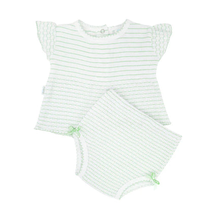 Paty Knit Pinstripe Flutter Sleeve Diaper Set with Bows **preorder**